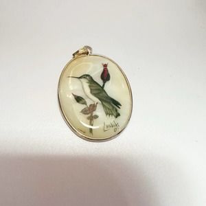 Vintage Hand-painted Hummingbird Mother of Pearl Pendant